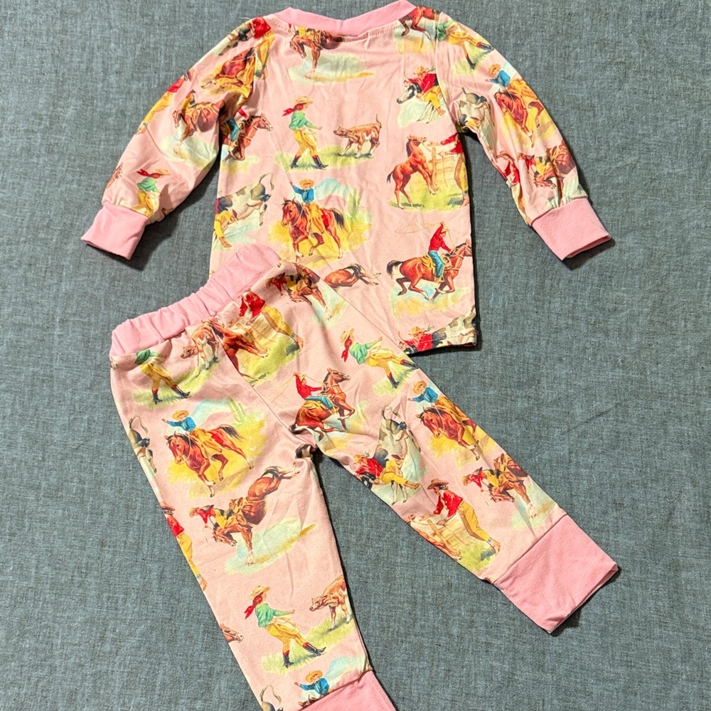 Pink Cowgirl Horse Print Pajama Set 6-12 Months - Picture 8 of 9